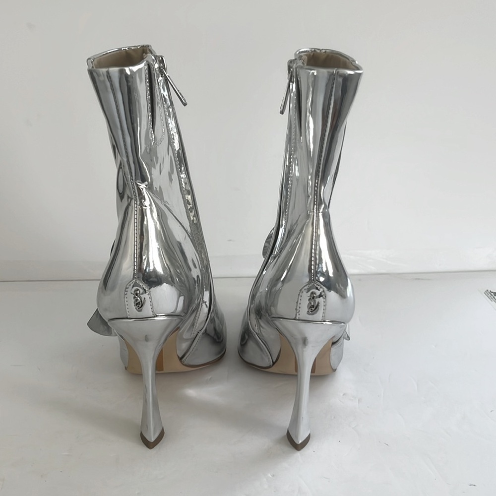 SAM EDELMAN $200 Esmae Stiletto Ankle Metallic Bootie Floral Detail Size 7.5 NEW - Picture 9 of 12